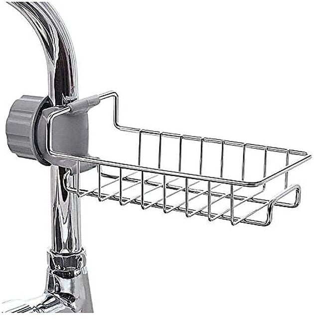 Stainless Steel Kitchen Sink Caddy Organizer – Hanging Sponge & Soap Holder, Heavy Duty Drainer Rack for Scrubbers