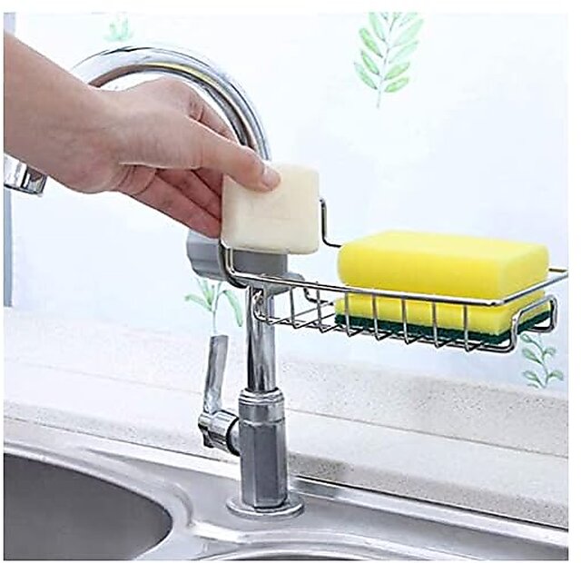 Stainless Steel Kitchen Sink Caddy Organizer – Hanging Sponge & Soap Holder, Heavy Duty Drainer Rack for Scrubbers