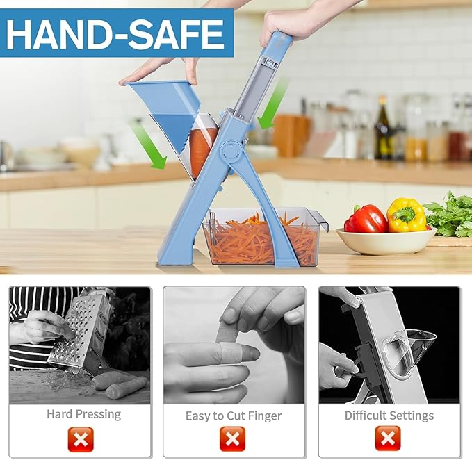 Multipurpose Safe Mandoline Slicer & Vegetable Chopper with Adjustable Thickness, Grater & Julienne Cutter for Kitchen