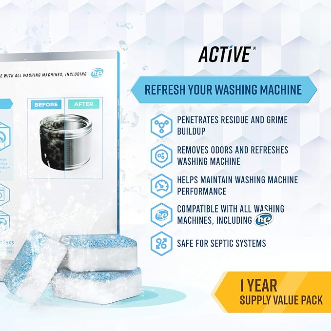 Washing Machine Cleaner Tablets – Deep Cleaning Effervescent Tablets for Front & Top Load Washers, Removes Odor & Residue (10 pcs)