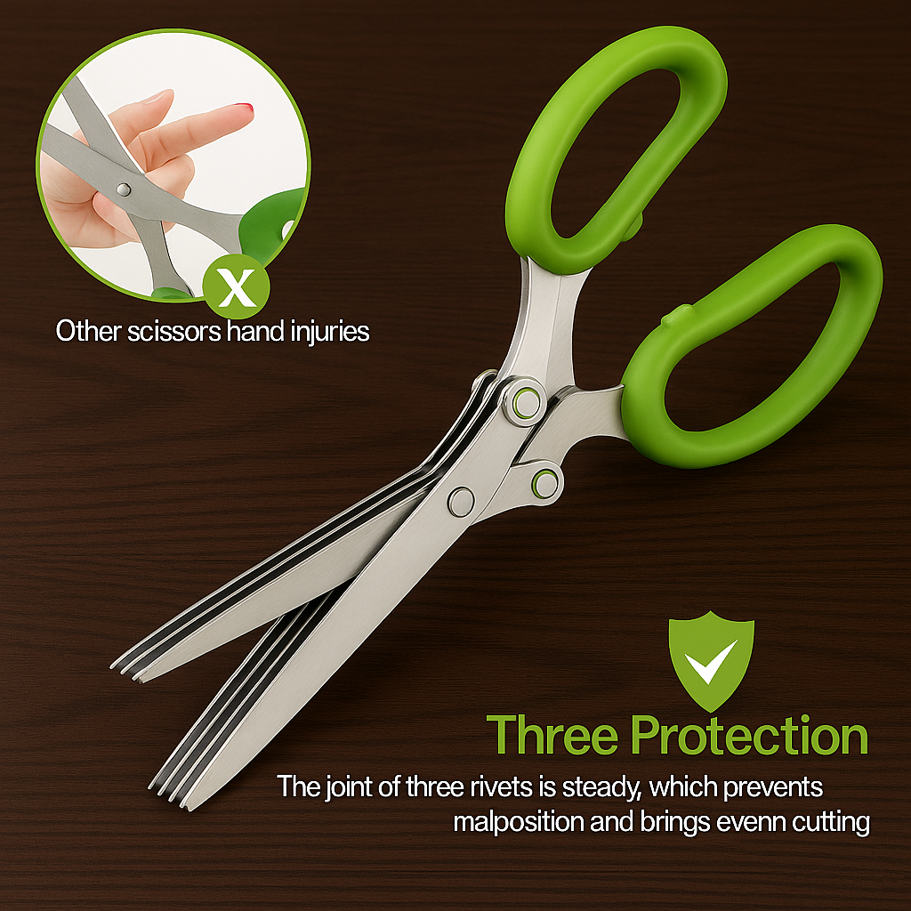 Multifunction Vegetable Stainless steel Herbs Scissor,5 blade with blade comb
