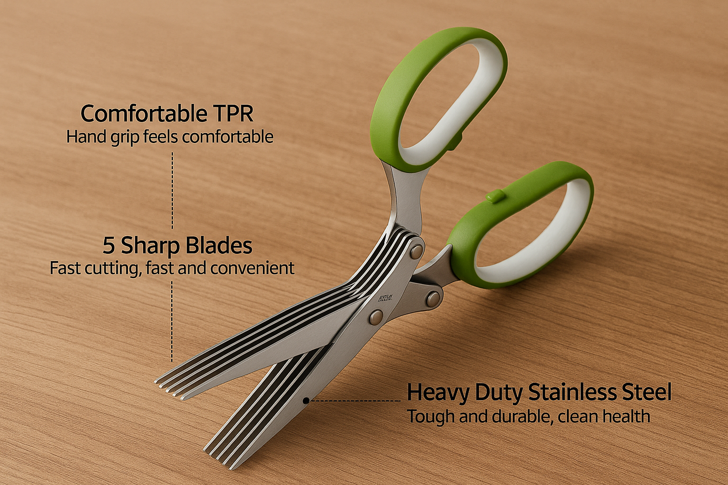 Multifunction Vegetable Stainless steel Herbs Scissor,5 blade with blade comb