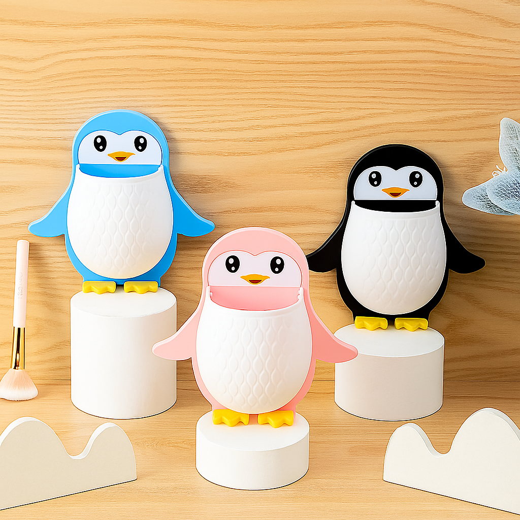 Penguin Shaped Multi Color Storage Boxes Wall-Mount Multi Purpose Holder - Accessories , Bathroom & Kitchen (Pack Of Two)