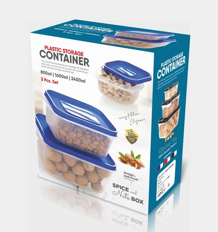 Modular Containers Set with Plain Lid for Pickle, Sauces, Spices, Chutney, Dry fruits, Travelling, Spill proof, Stackable, (Set of 3)