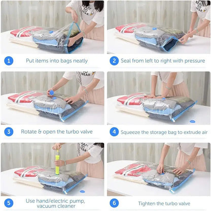 Vacuum Storage Bags with Pump – Airtight Reusable Space Saver Compression Bags with Double Ziplock for Clothes, Blankets & Winterwear