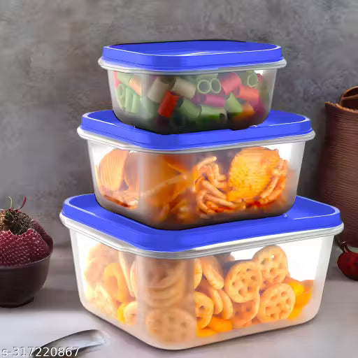 Modular Containers Set with Plain Lid for Pickle, Sauces, Spices, Chutney, Dry fruits, Travelling, Spill proof, Stackable, (Set of 3)