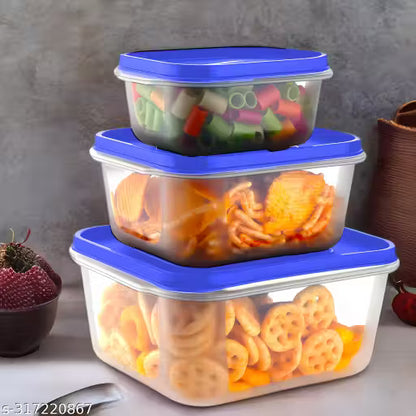 Modular Containers Set with Plain Lid for Pickle, Sauces, Spices, Chutney, Dry fruits, Travelling, Spill proof, Stackable, (Set of 3)