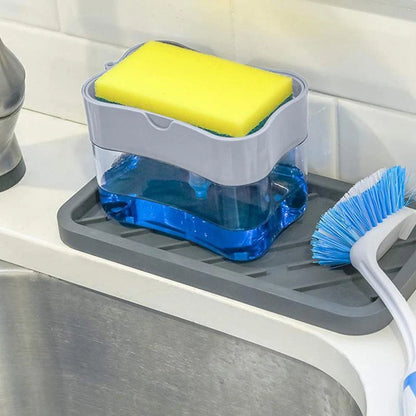 Soap Pump Dispenser with Sponge Holder – 385ml Press-Type Kitchen Sink Liquid Soap Dispenser with Free Scrub