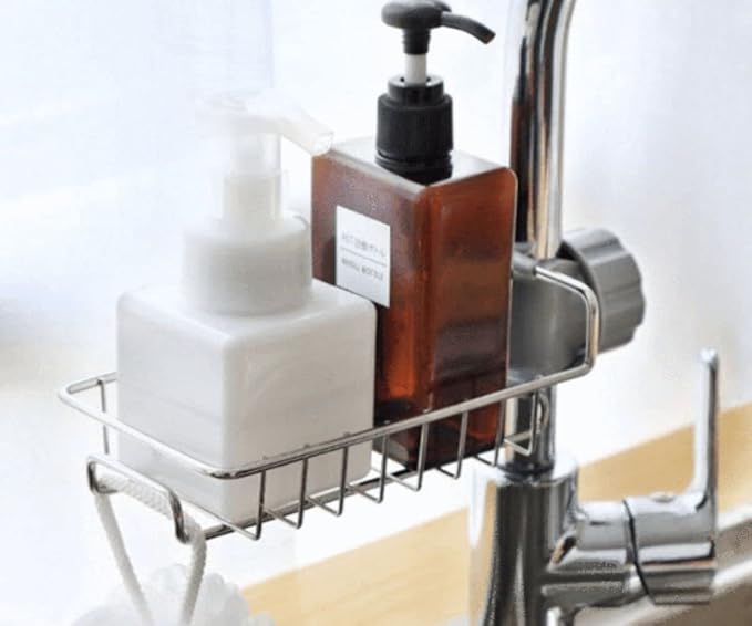 Stainless Steel Kitchen Sink Caddy Organizer – Hanging Sponge & Soap Holder, Heavy Duty Drainer Rack for Scrubbers