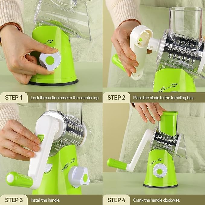 Table Top Drum Grater – Manual Rotary Vegetable & Cheese Slicer, Multi-Function Handheld Shredder & Chopper for Kitchen Use