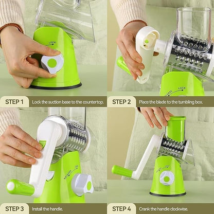 Table Top Drum Grater – Manual Rotary Vegetable & Cheese Slicer, Multi-Function Handheld Shredder & Chopper for Kitchen Use