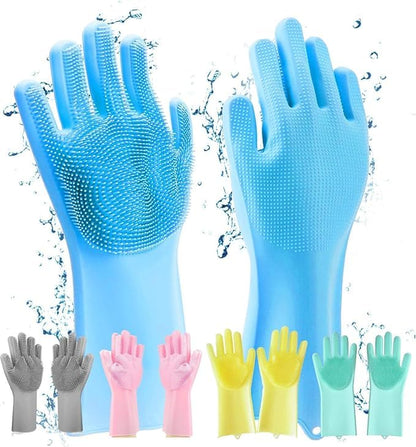 Silicone Dishwashing Gloves with Scrubbing Bristles – Heat Resistant, Multipurpose Magic Cleaning Gloves for Kitchen, Bathroom, Car & Pet Care (1 Pair)