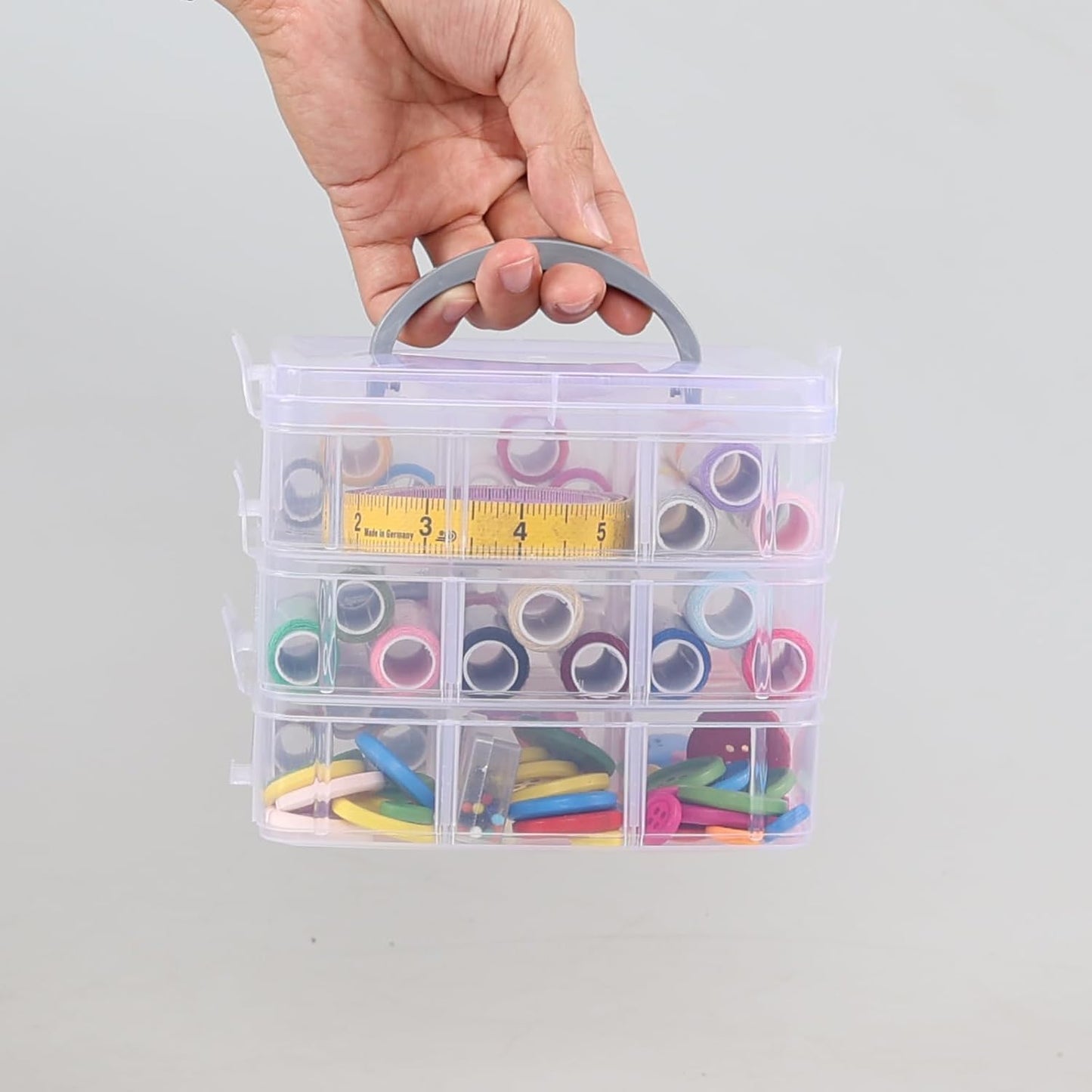 Transparent 3-Layer 18-Grid Stackable Organizer Box – Adjustable Storage for Jewelry, Hardware, Crafts, Beauty & Art Supplies