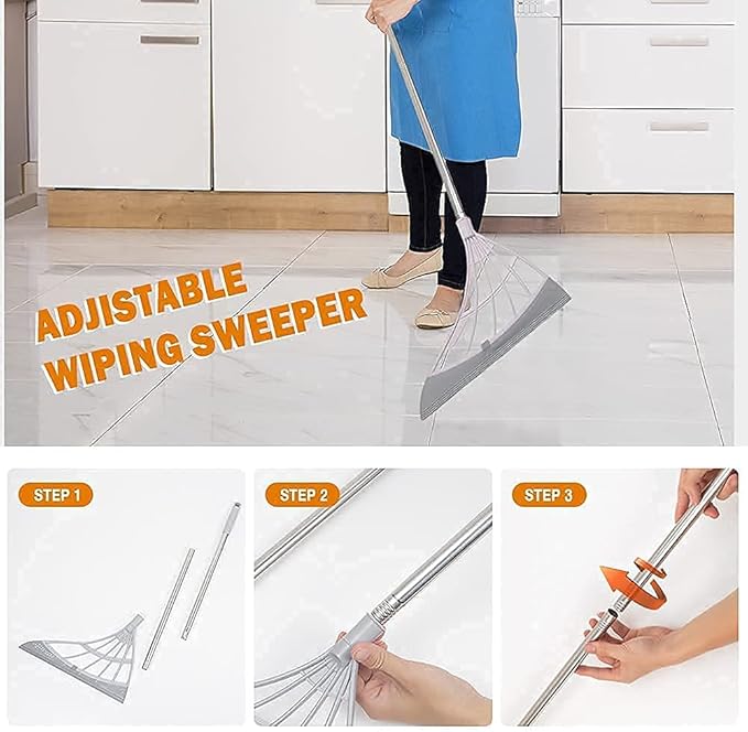 2-in-1 Magic Silicone Broom with Long Handle & Dustpan – Retractable Soft Rubber Broom for Water, Pet Hair & Floor Cleaning