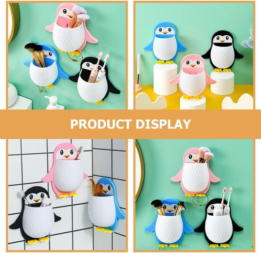 Penguin Shaped Multi Color Storage Boxes Wall-Mount Multi Purpose Holder - Accessories , Bathroom & Kitchen (Pack Of Three)