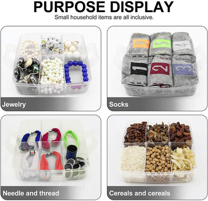 Transparent 3-Layer 18-Grid Stackable Organizer Box – Adjustable Storage for Jewelry, Hardware, Crafts, Beauty & Art Supplies