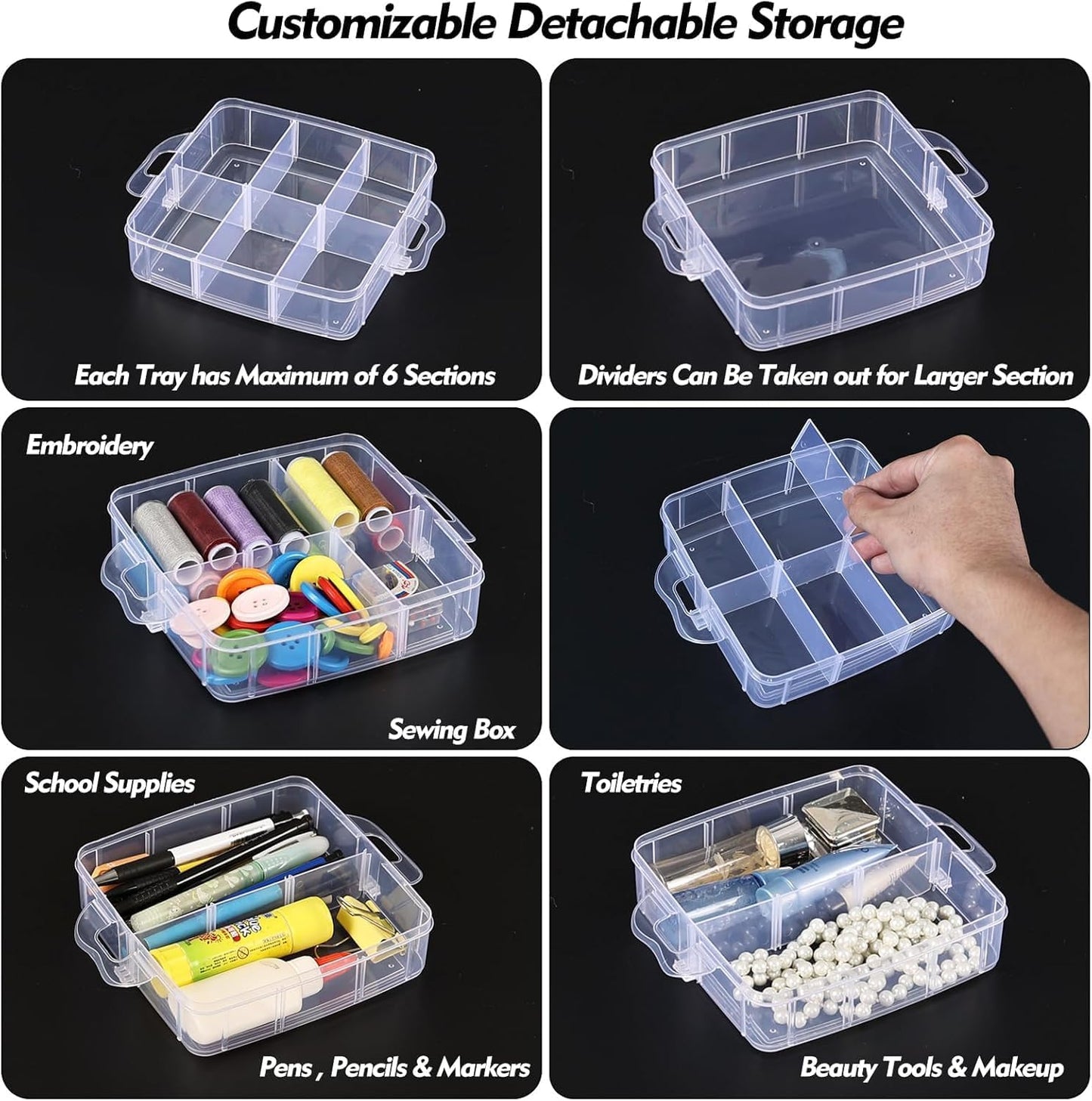 Transparent 3-Layer 18-Grid Stackable Organizer Box – Adjustable Storage for Jewelry, Hardware, Crafts, Beauty & Art Supplies