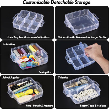 Transparent 3-Layer 18-Grid Stackable Organizer Box – Adjustable Storage for Jewelry, Hardware, Crafts, Beauty & Art Supplies