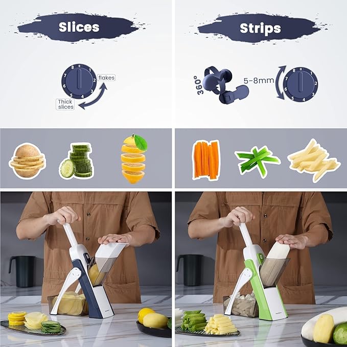 Multipurpose Safe Mandoline Slicer & Vegetable Chopper with Adjustable Thickness, Grater & Julienne Cutter for Kitchen