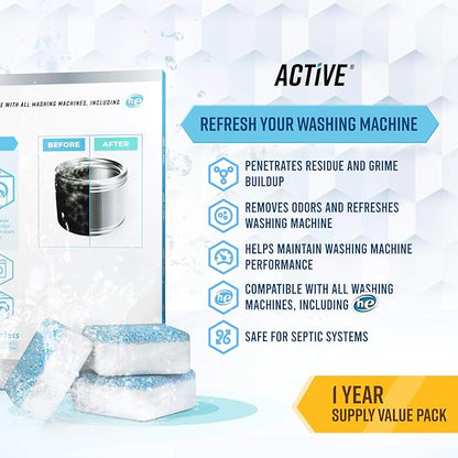 Washing Machine Cleaner Tablets – Deep Cleaning Effervescent Tablets for Front & Top Load Washers, Removes Odor & Residue (10 pcs)