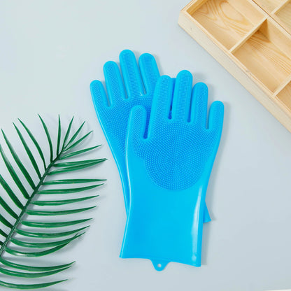 Silicone Dishwashing Gloves with Scrubbing Bristles – Heat Resistant, Multipurpose Magic Cleaning Gloves for Kitchen, Bathroom, Car & Pet Care (1 Pair)