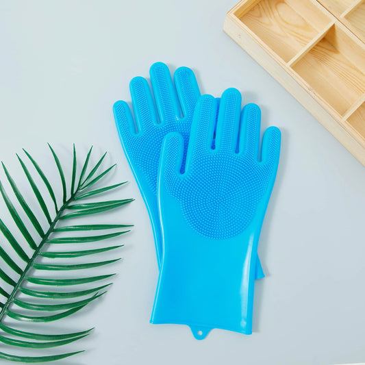 Silicone Dishwashing Gloves with Scrubbing Bristles – Heat Resistant, Multipurpose Magic Cleaning Gloves for Kitchen, Bathroom, Car & Pet Care (1 Pair)