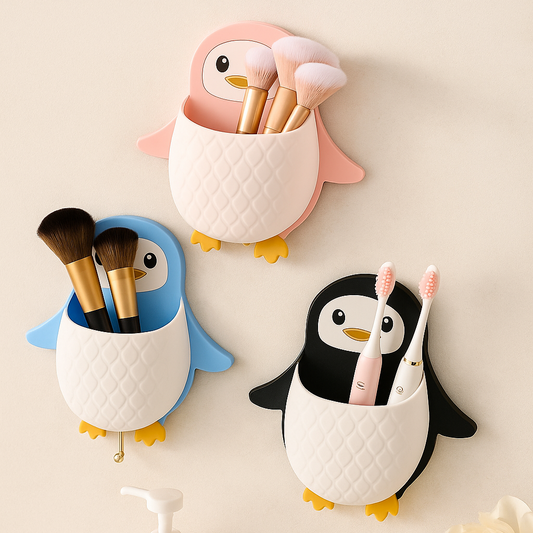 Penguin Shaped Multi Color Storage Boxes Wall-Mount Multi Purpose Holder - Accessories , Bathroom & Kitchen (Pack Of Three)