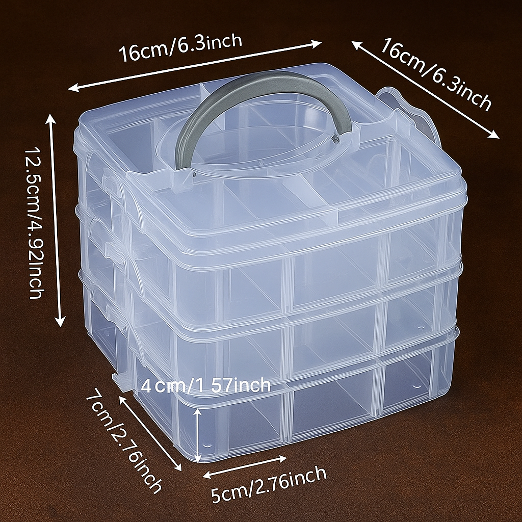 Transparent 3-Layer 18-Grid Stackable Organizer Box – Adjustable Storage for Jewelry, Hardware, Crafts, Beauty & Art Supplies