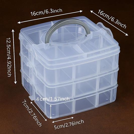 Transparent 3-Layer 18-Grid Stackable Organizer Box – Adjustable Storage for Jewelry, Hardware, Crafts, Beauty & Art Supplies