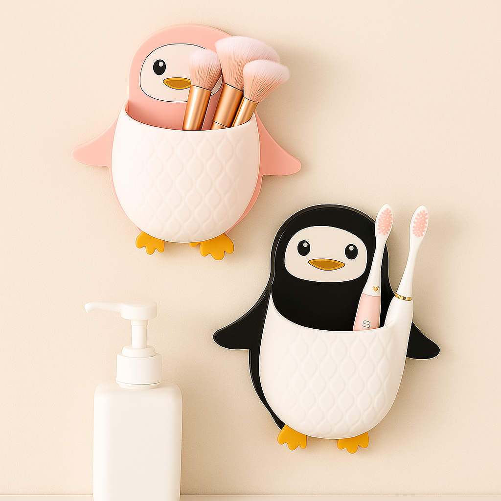 Penguin Shaped Multi Color Storage Boxes Wall-Mount Multi Purpose Holder - Accessories , Bathroom & Kitchen (Pack Of Two)