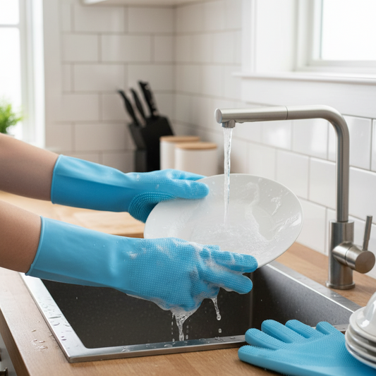 Silicone Dishwashing Gloves with Scrubbing Bristles – Heat Resistant, Multipurpose Magic Cleaning Gloves for Kitchen, Bathroom, Car & Pet Care (1 Pair)