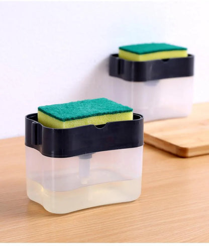Soap Pump Dispenser with Sponge Holder – 385ml Press-Type Kitchen Sink Liquid Soap Dispenser with Free Scrub