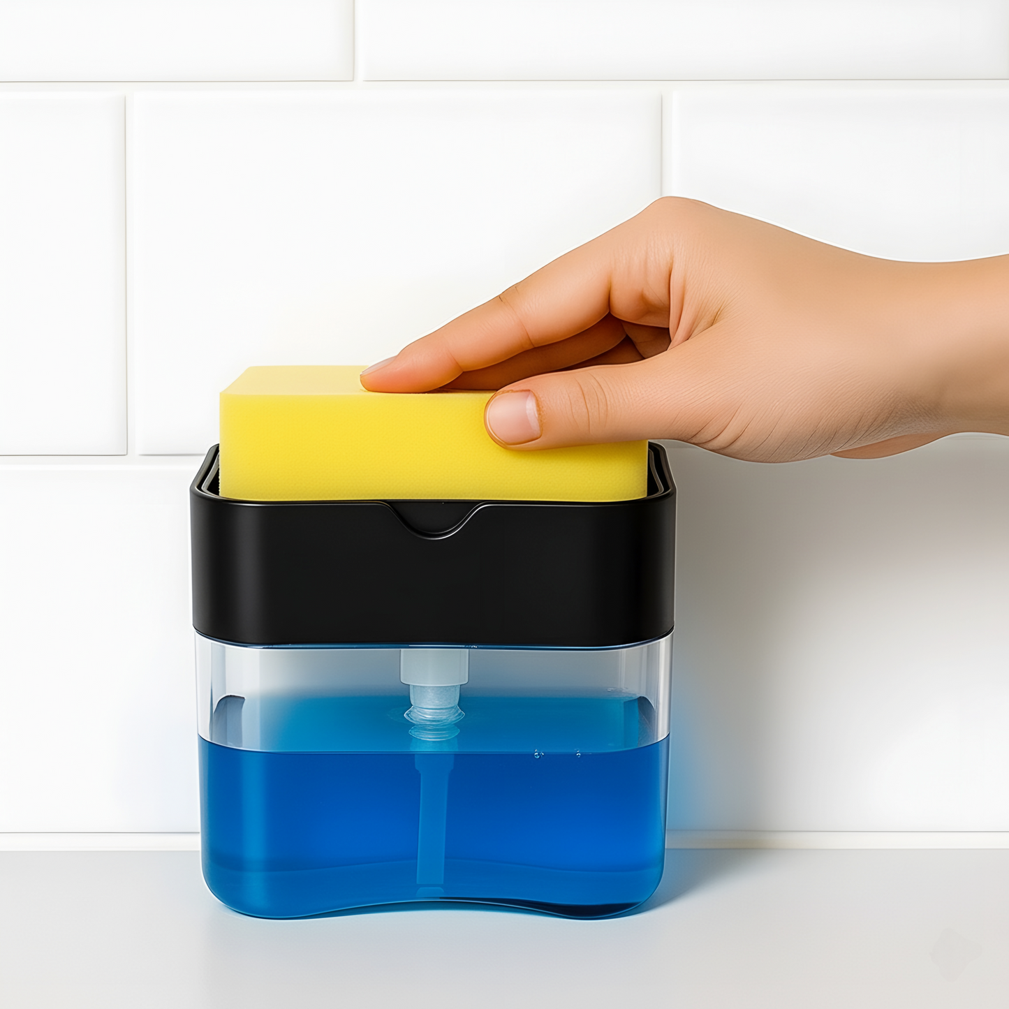 Soap Pump Dispenser with Sponge Holder – 385ml Press-Type Kitchen Sink Liquid Soap Dispenser with Free Scrub
