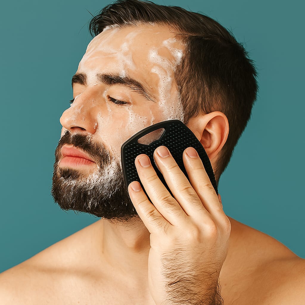 Body Scrubber for Bathing - Dead Skin Remover, Premium Super Soft Silicone Body Shower Scrub, Body Cleaning Brush for Men, Women and Children - 1 Pc (Black)