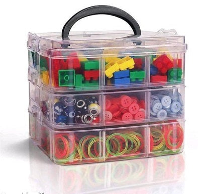 Transparent 3-Layer 18-Grid Stackable Organizer Box – Adjustable Storage for Jewelry, Hardware, Crafts, Beauty & Art Supplies