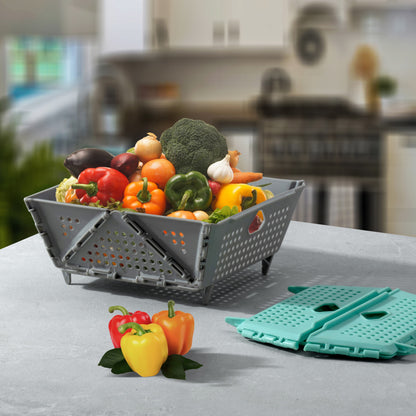 Foldable Vegetable Storage Basket with Drainage – Collapsible Colander & Food Strainer, BPA Free, Dishwasher Safe (1 PC)