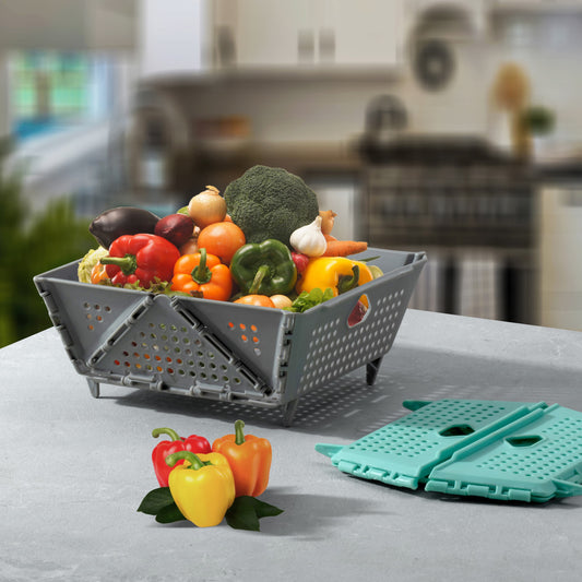 Foldable Vegetable Storage Basket with Drainage – Collapsible Colander & Food Strainer, BPA Free, Dishwasher Safe (1 PC)