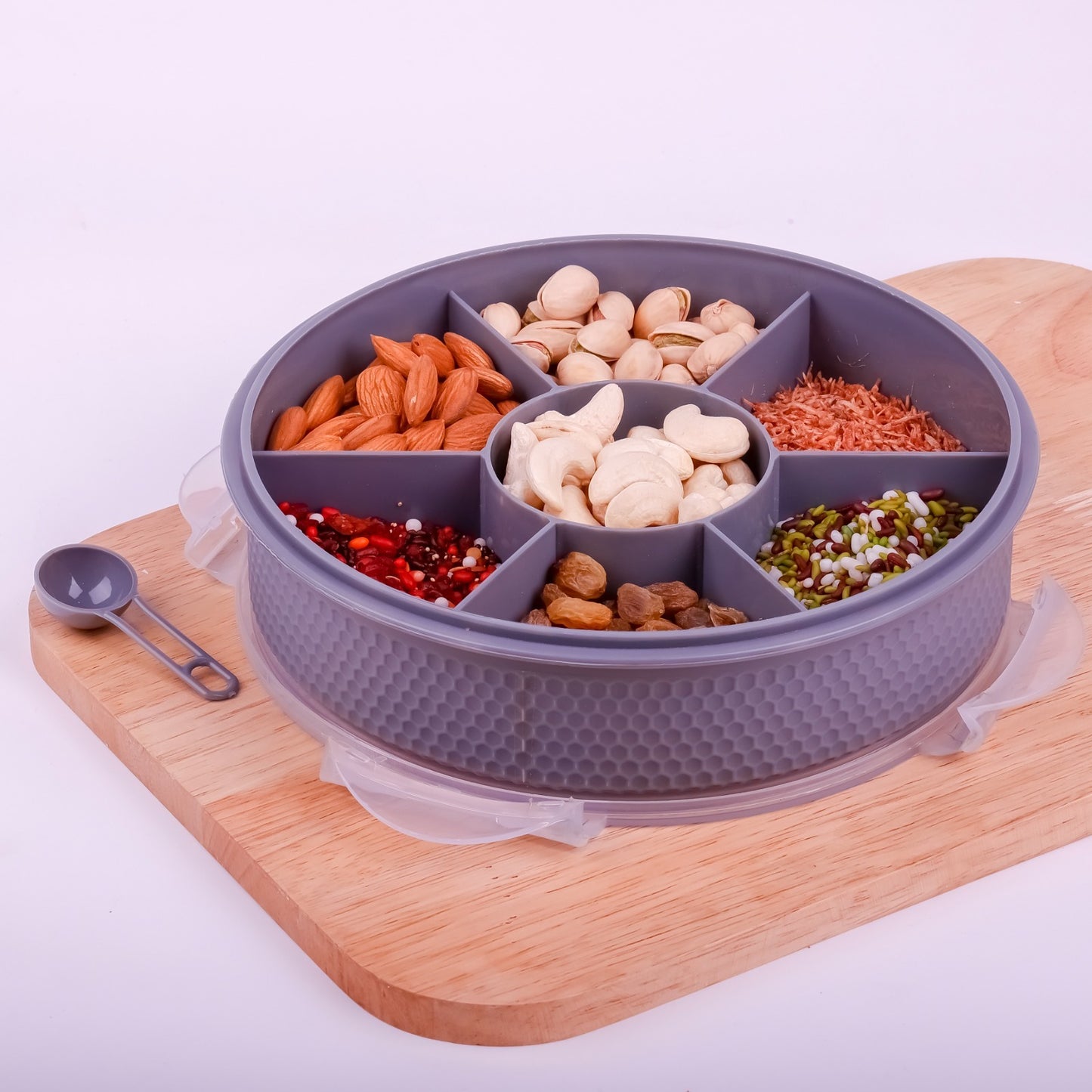 Round Plastic Masala Spice Box Multipurpose Masala Rangoli Dabba Box for Keeping Spices 7 Compartment Spice Container Multicolor Spice Box Set
