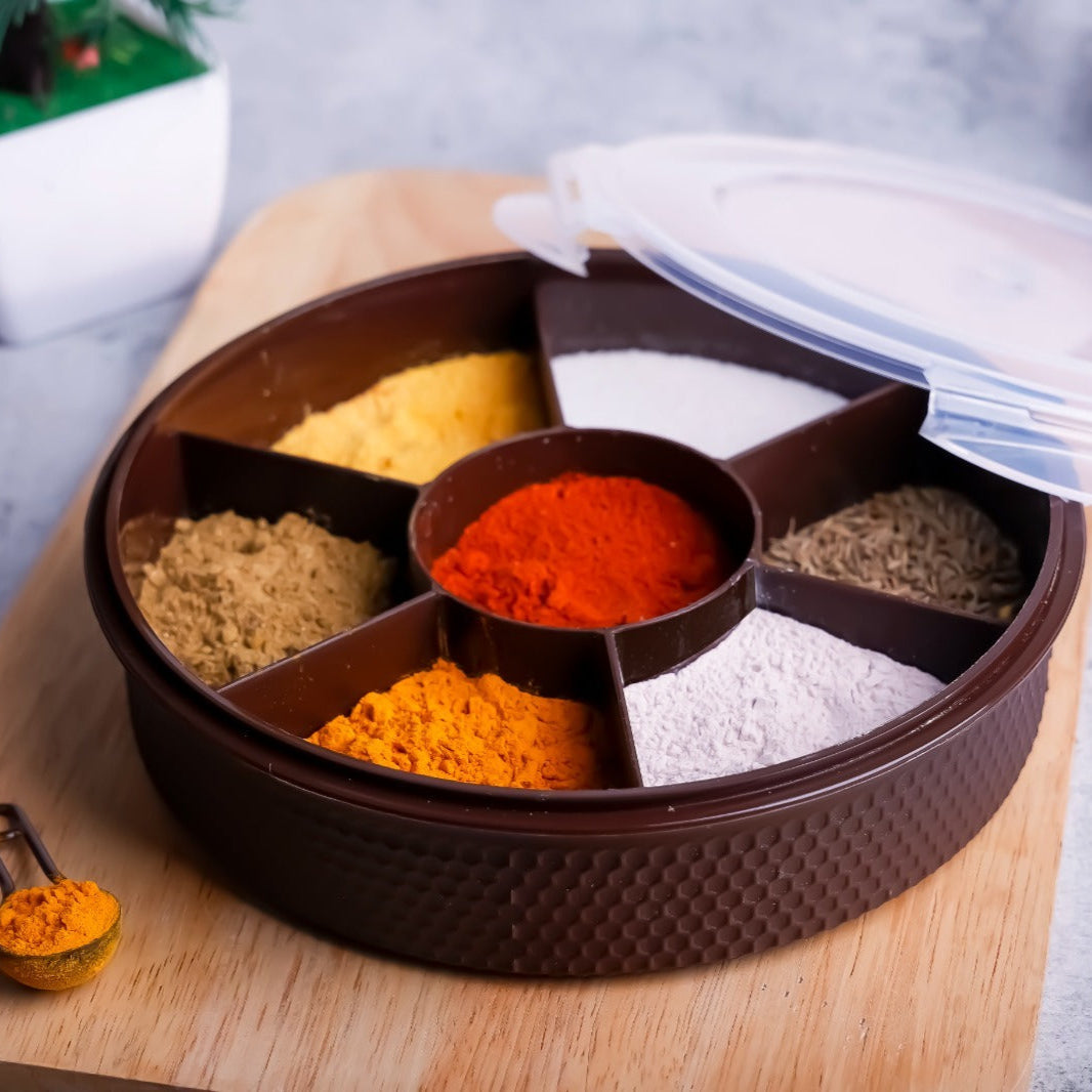 Round Plastic Masala Spice Box Multipurpose Masala Rangoli Dabba Box for Keeping Spices 7 Compartment Spice Container Multicolor Spice Box Set