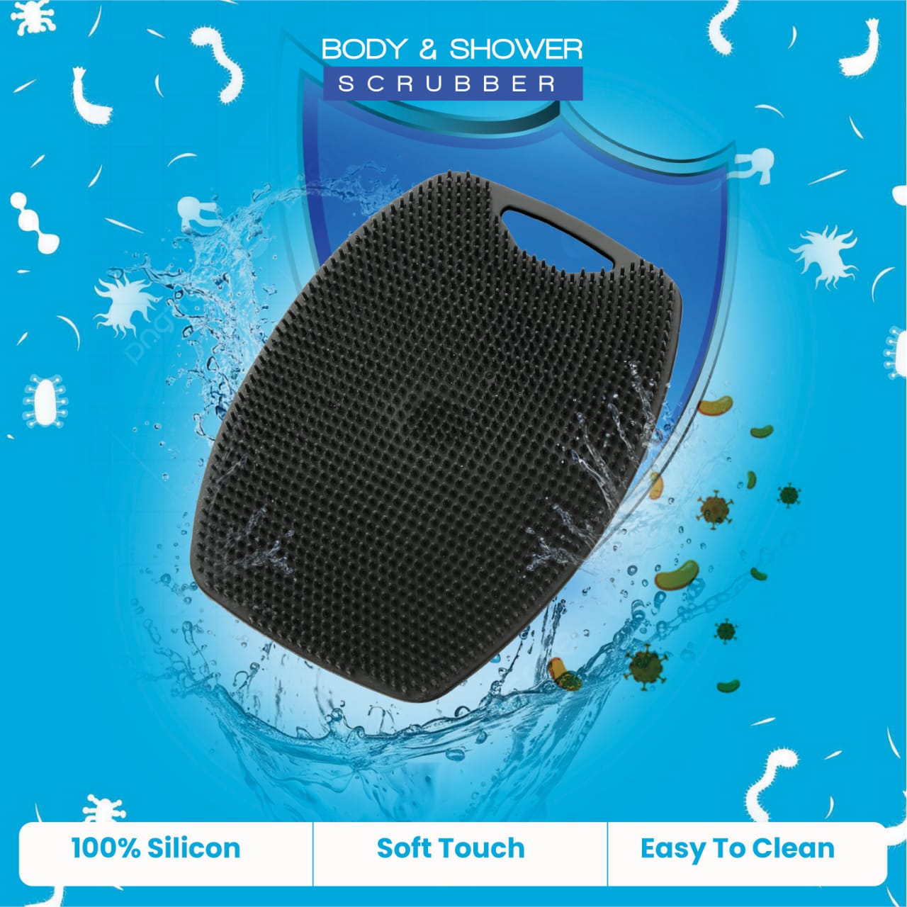 Body Scrubber for Bathing - Dead Skin Remover, Premium Super Soft Silicone Body Shower Scrub, Body Cleaning Brush for Men, Women and Children - 1 Pc (Black)