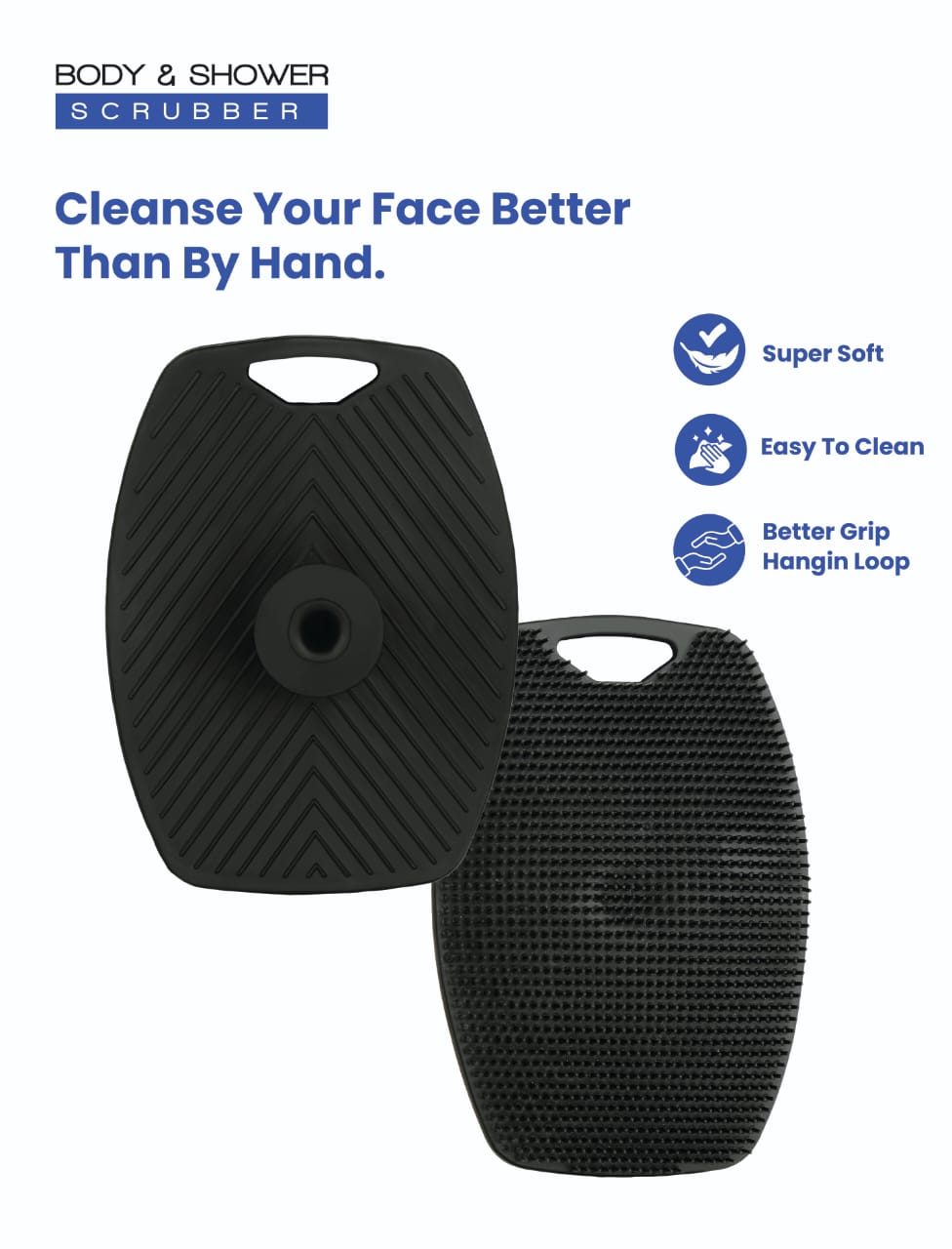 Body Scrubber for Bathing - Dead Skin Remover, Premium Super Soft Silicone Body Shower Scrub, Body Cleaning Brush for Men, Women and Children - 1 Pc (Black)
