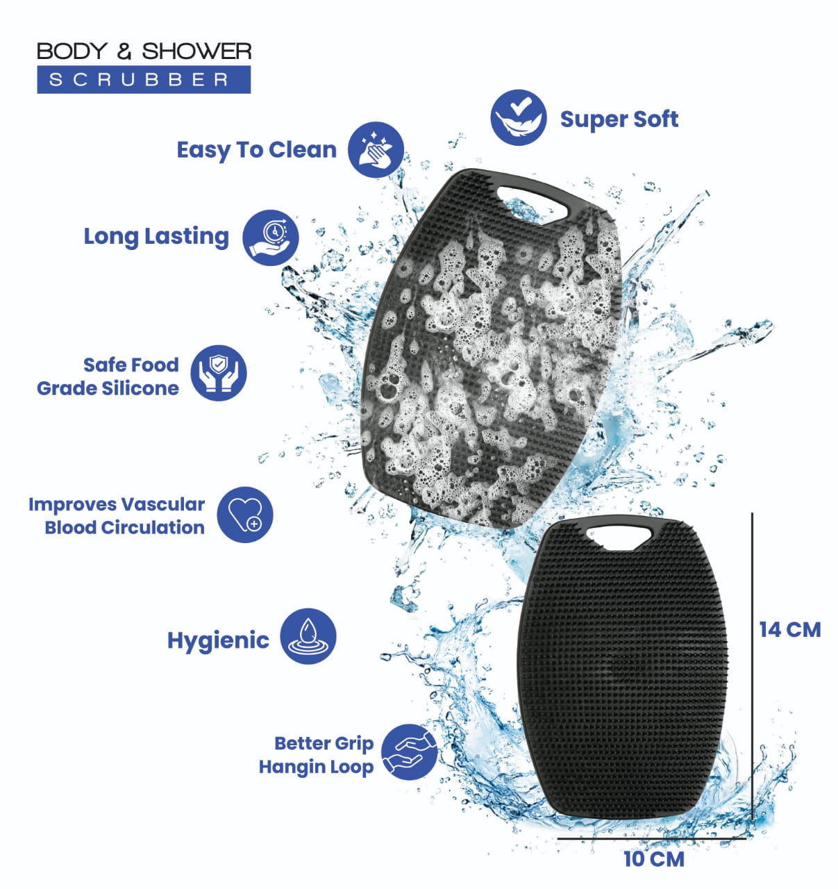 Body Scrubber for Bathing - Dead Skin Remover, Premium Super Soft Silicone Body Shower Scrub, Body Cleaning Brush for Men, Women and Children - 1 Pc (Black)