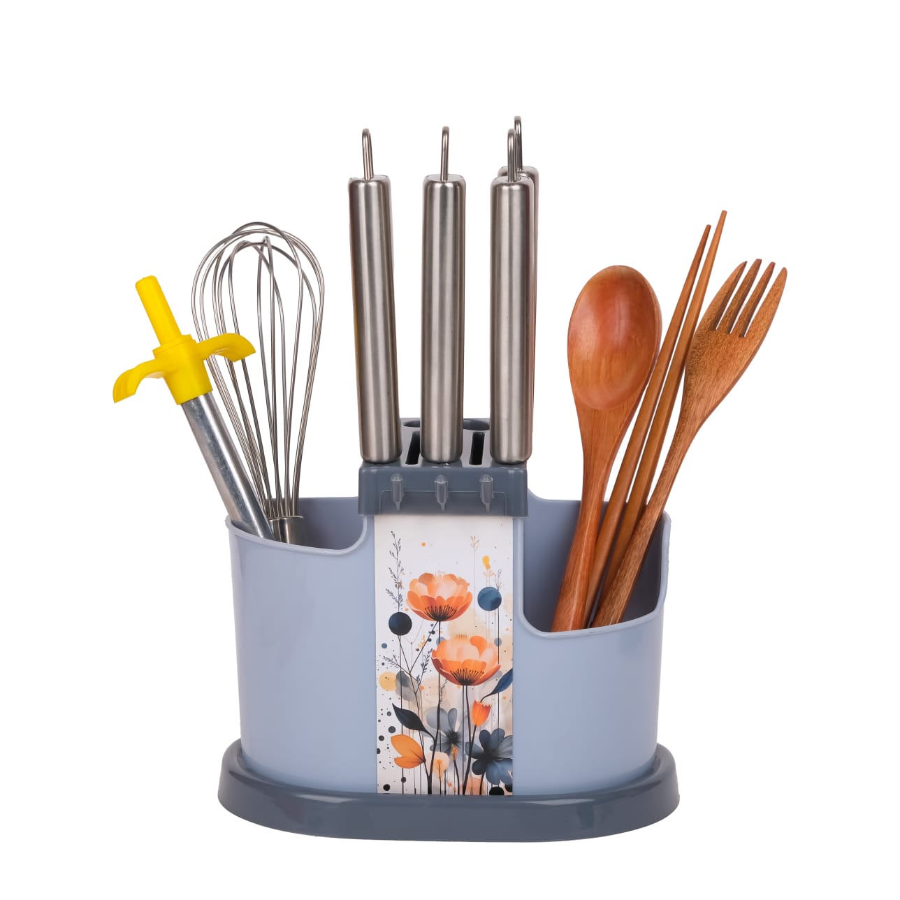 3 in 1 Multi-Functional Kitchen Utensil Stand – Spoon, Knife & Cutlery Organizer with Draining Basket